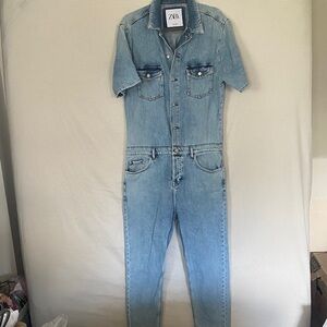 Zara Light Blue Denim Jumpsuit